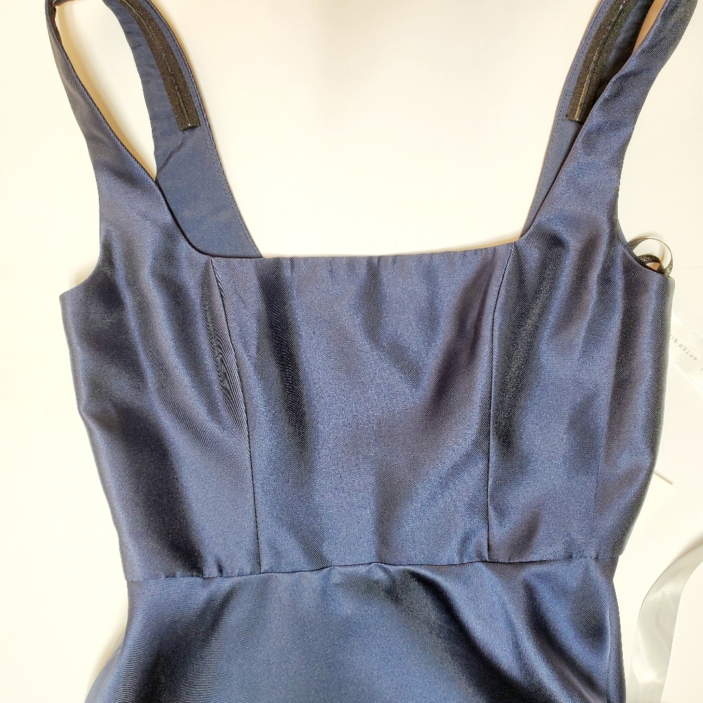 Dessy Collection Square Neck Satin Twill Midi Dress Full Skirt & Pockets Sz 6 - Picture 7 of 13